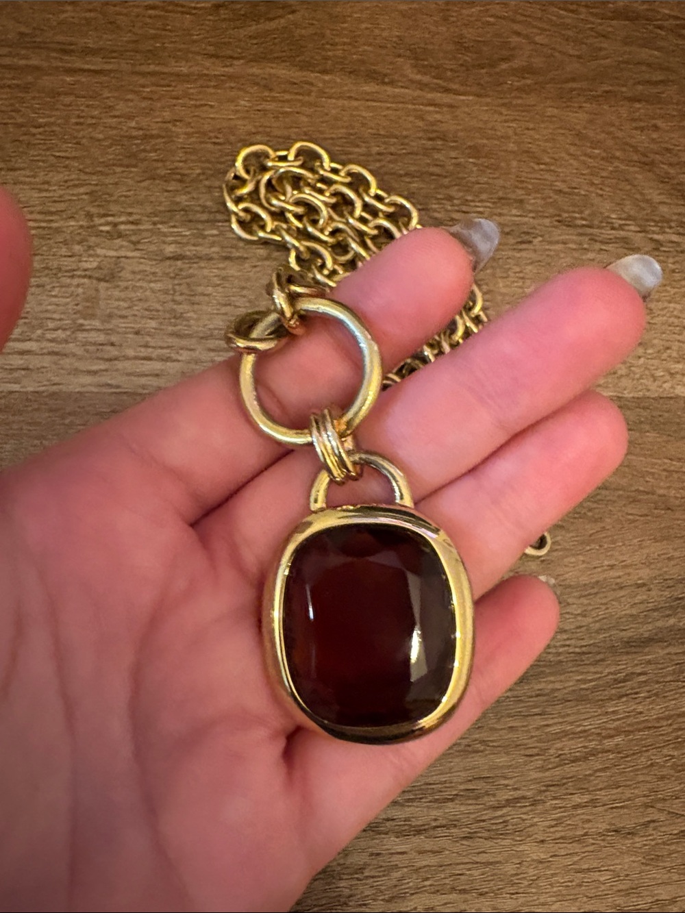 Joan Rivers Long Gold Chain Necklace with Brown Gem Pendant Chunky Statement - Picture 2 of 3